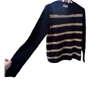 Anthropologie Long Sleeve Women’s M Black Gold Striped Sweater Top Hive & Honey